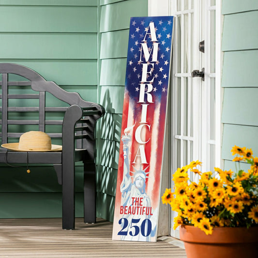 Plow & Hearth Red White & Bloom Porch Leaner, America The Beautiful, 46"H