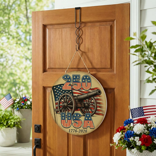 Plow & Hearth Red White & Bloom Wood Round Door Décor, 250 USA, 18"