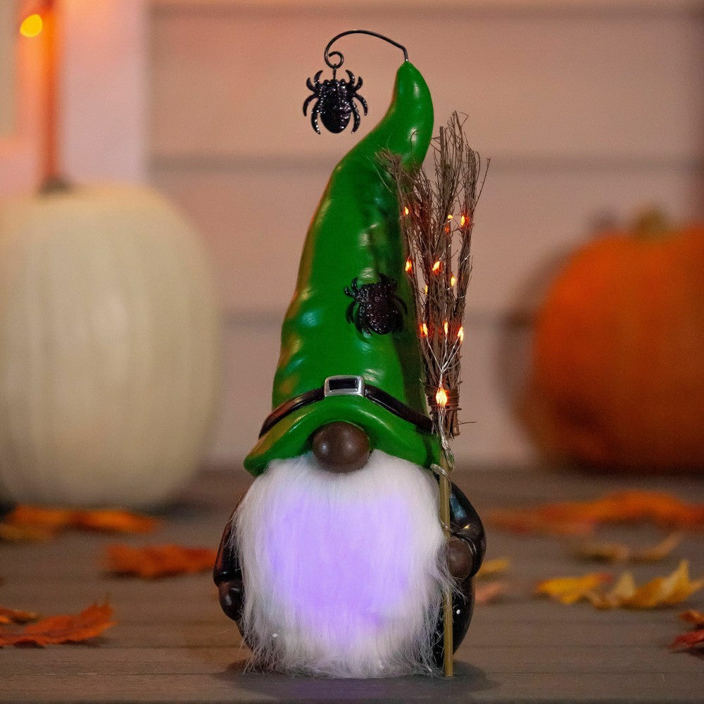 Plow & Hearth Lighted Witch Gnome Statue with Spider Hat