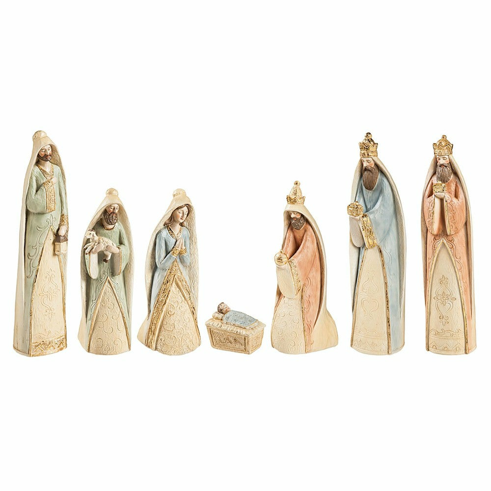 Plow & Hearth Nativity Garden Statue, Resin Statue, Gilded Nativity Scene, 11.8"H, S