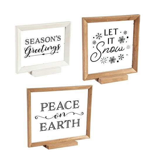 Plow & Hearth Wood Framed Décor, Set of 3 "Season's Greetings" "Peace on Earth" "Let