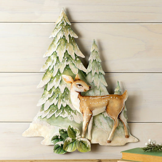 Plow & Hearth Capiz & Iron Winter Trees & Deer Wall Decor