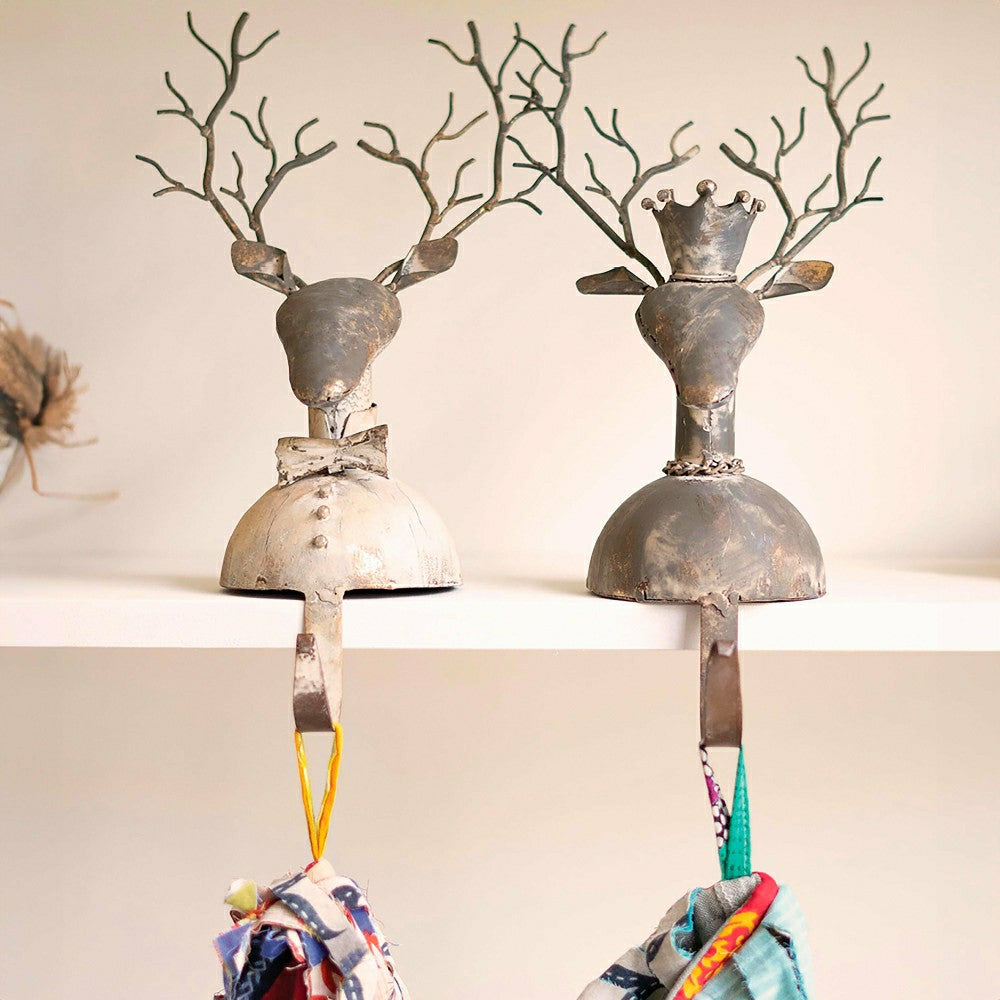 Plow & Hearth Metal Deer Stocking Holders, Set of 2