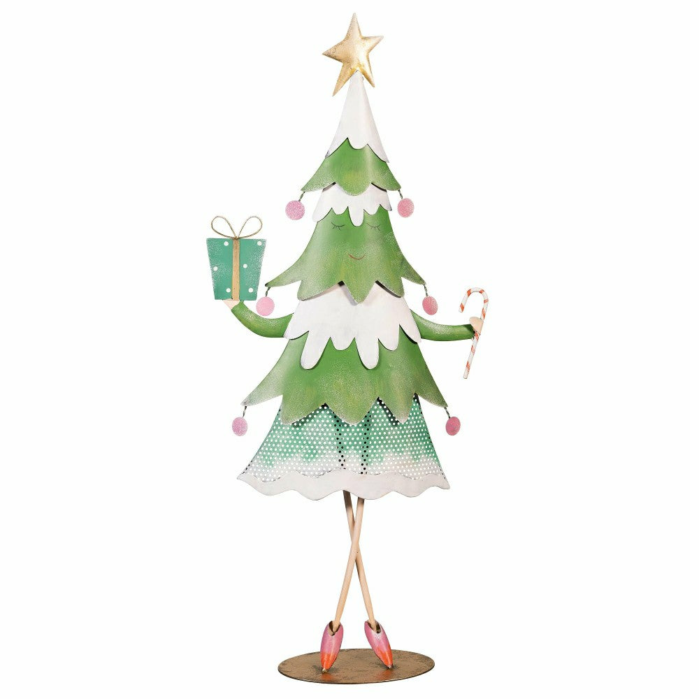 Plow & Hearth Baking Spirits Bright Garden Statue, Metal Statue, Green Tree, 30.5"H