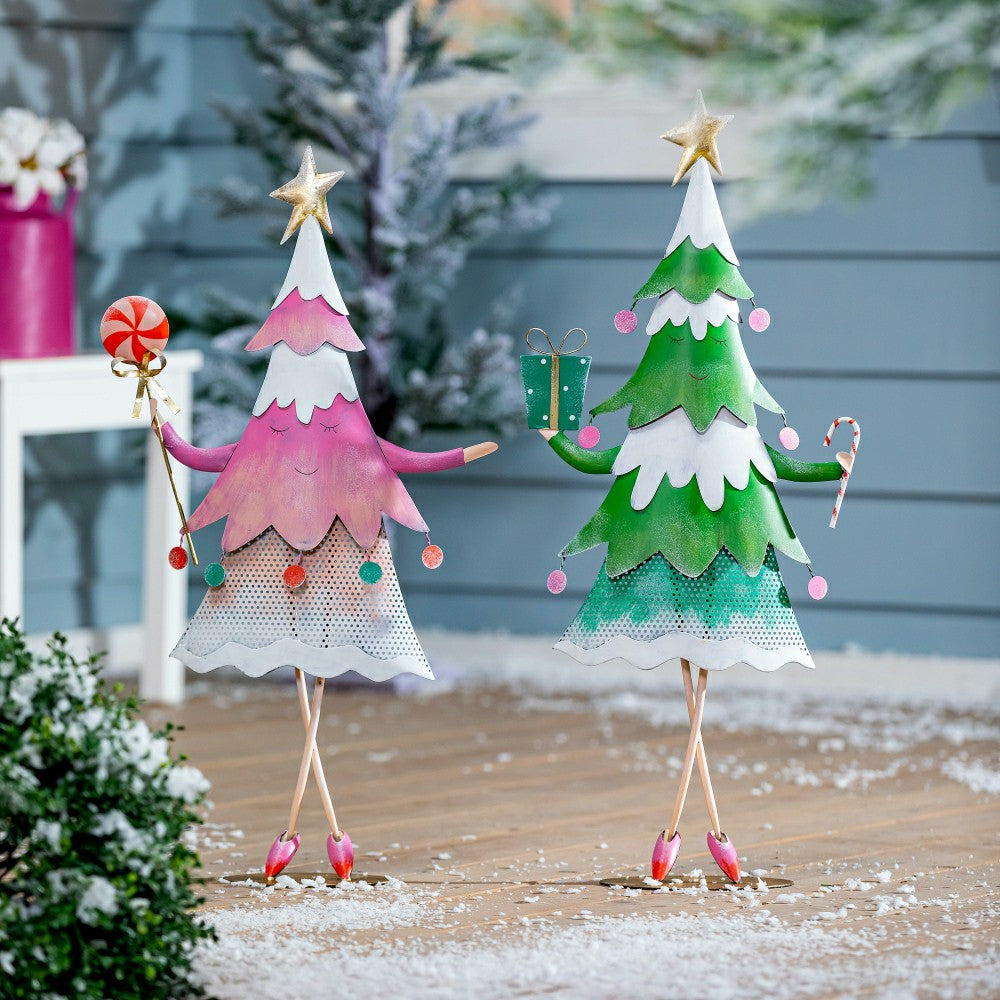 Plow & Hearth Pink Tree Metal Garden Statue, 28"H
