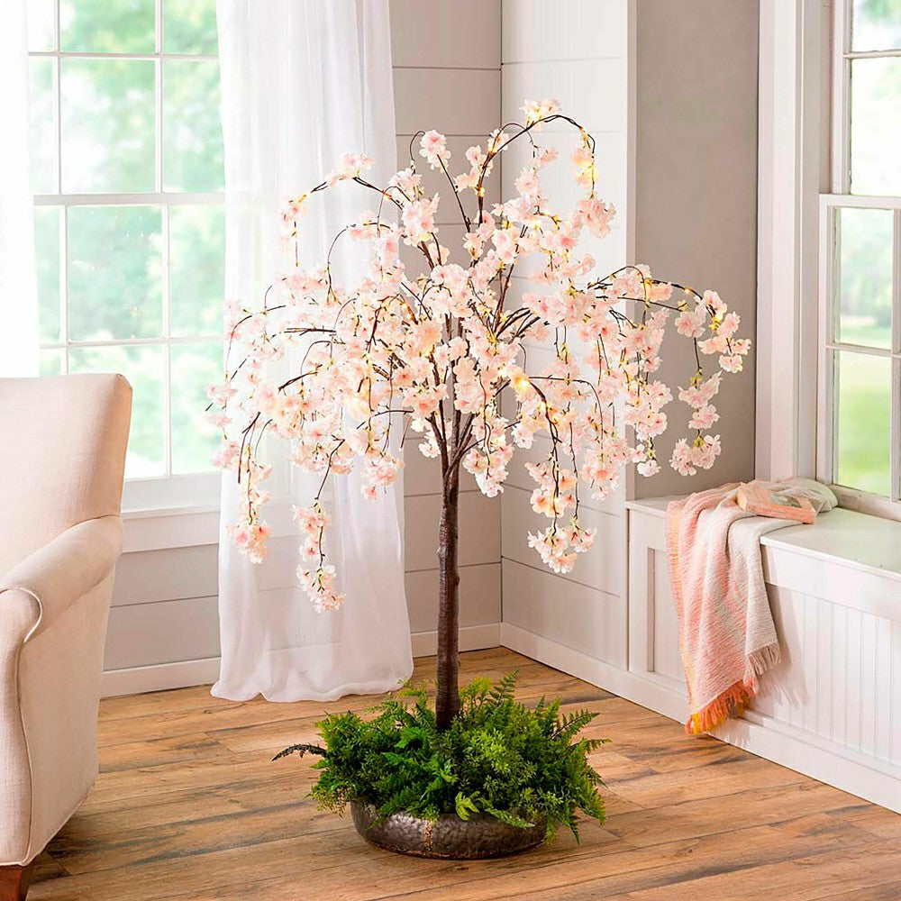 Plow & Hearth Small Lighted Faux Weeping Cherry Tree, 4'H
