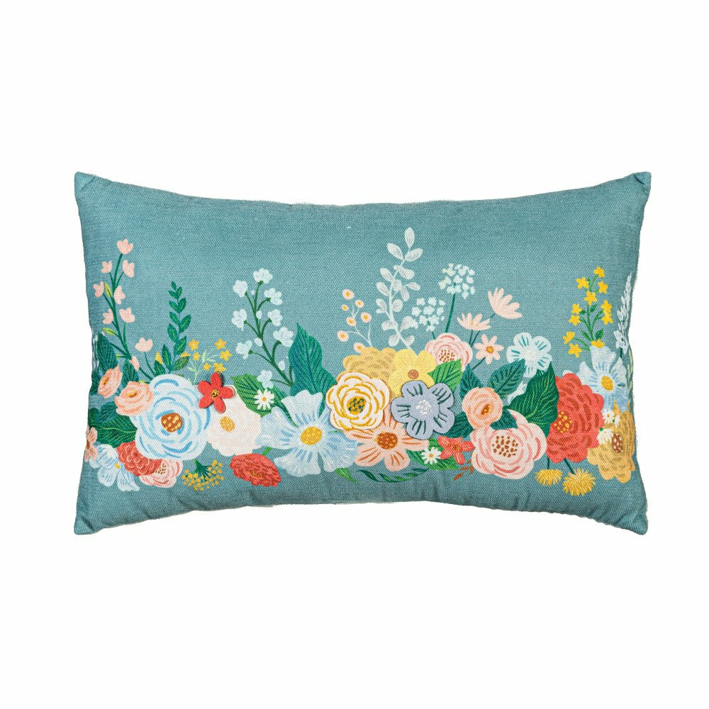 Plow & Hearth Cottage Garden Throw Pillow Lumbar Floral, 16"L x 10.5"H