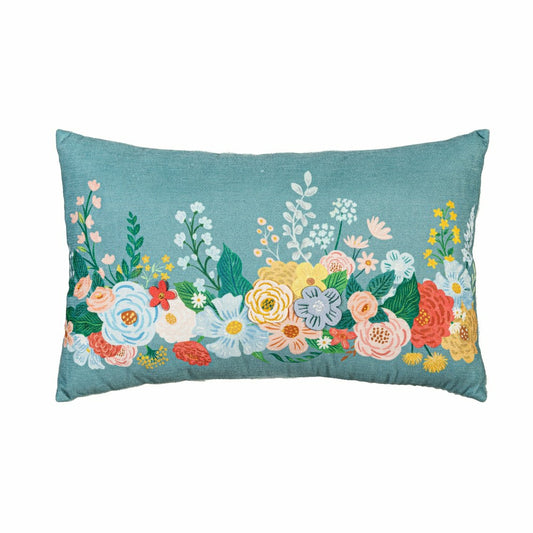 Plow & Hearth Cottage Garden Throw Pillow Lumbar Floral, 16"L x 10.5"H