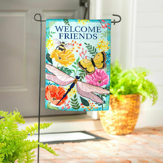 Plow & Hearth Greenhouse Garden Welcome Friends Applique Garden Flag