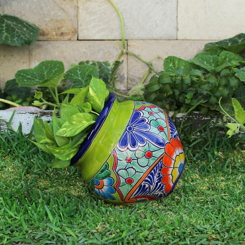 Plow & Hearth Green Talavera Tilted Chata Planter, Extra Large
