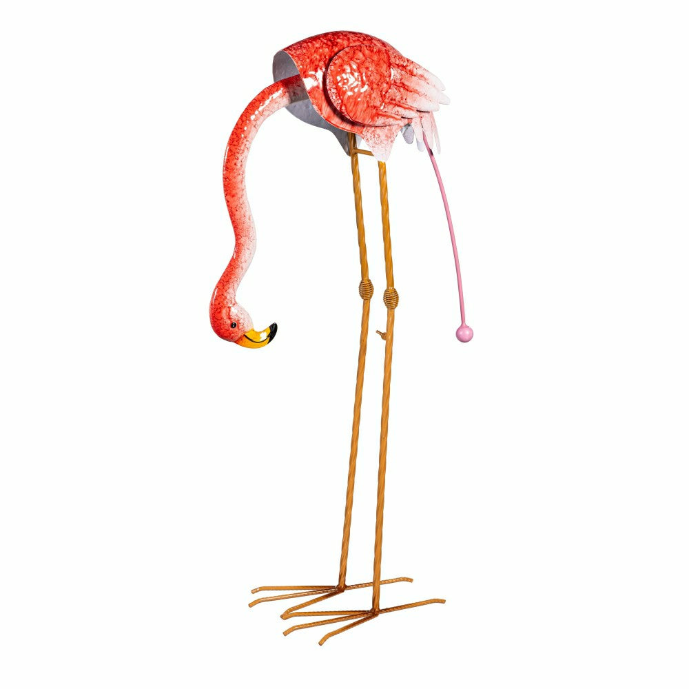 Plow & Hearth Palm Beach Garden Statue, Metal Flamingo Bending & Wobble Mom & Baby Garden Statue