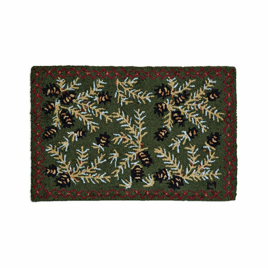 Plow & Hearth Pine Cone Hand-Hooked Wool Rug, 24" x 36"