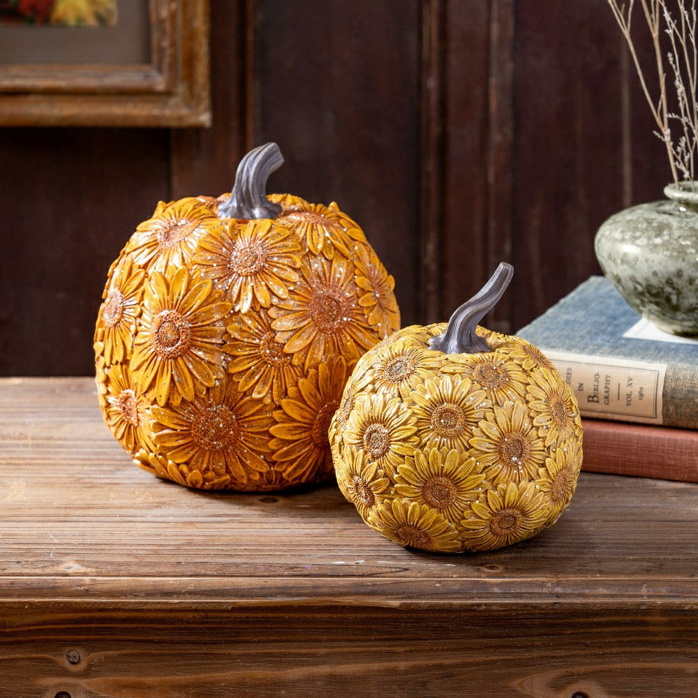 Plow & Hearth Harvest Blossom Sunflower Pumpkin Resin Table Décor Set