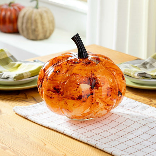 Plow & Hearth Pumpkin Marble Glass Table Décor, 9.75"L