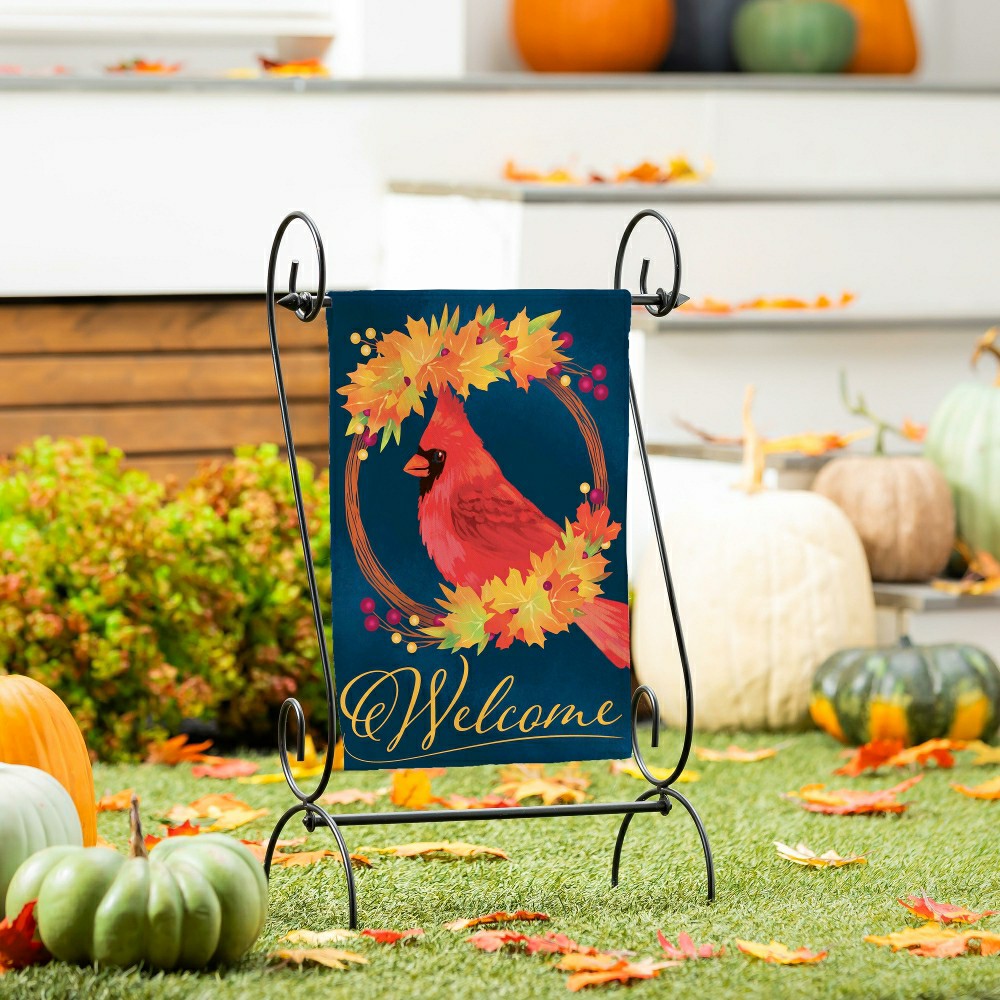 Plow & Hearth Fall Cardinal Wreath Burlap Garden Flag