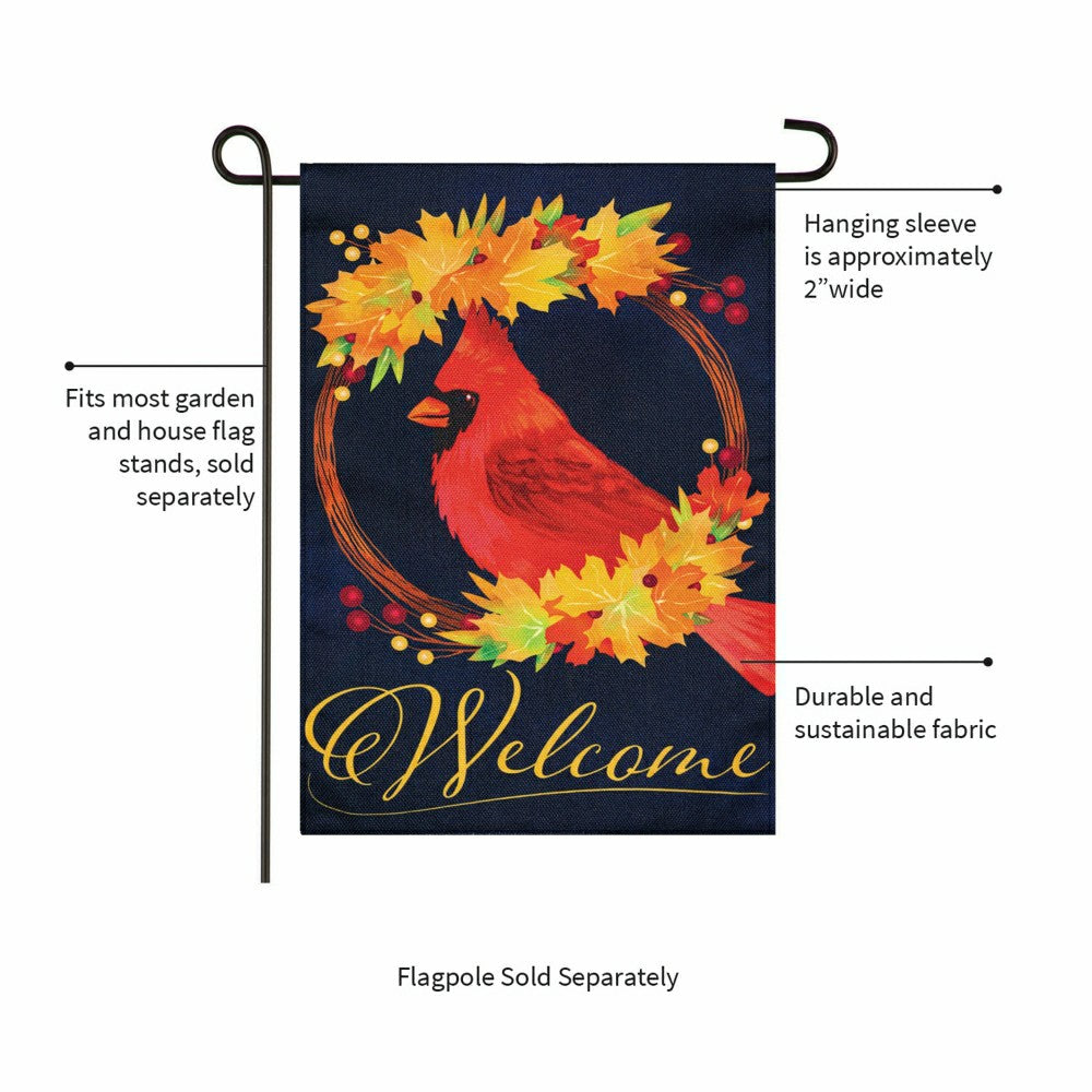 Plow & Hearth Fall Cardinal Wreath Burlap Garden Flag