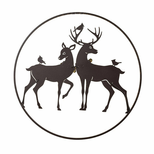 Plow & Hearth Woodland Storybook Outdoor Wall Decor, Metal Reindeer Circular Wall Ar