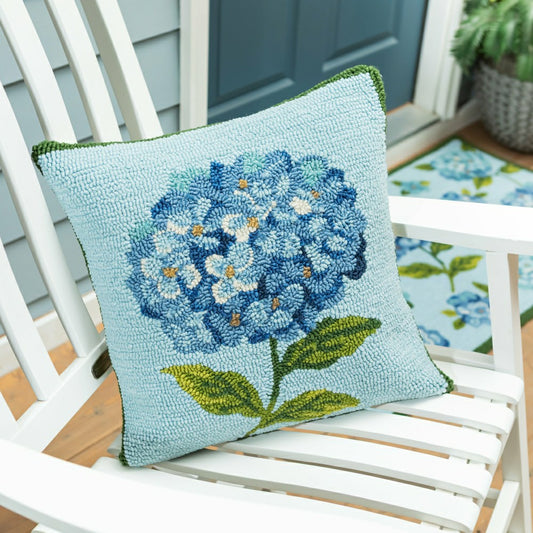 Plow & Hearth Hydrangea Haven VivaStyle Indoor/Outdoor Hooked Pillow, 18"x18"