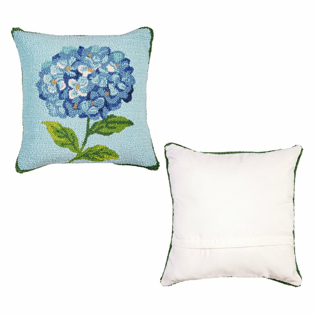 Plow & Hearth Hydrangea Haven VivaStyle Indoor/Outdoor Hooked Pillow, 18"x18"