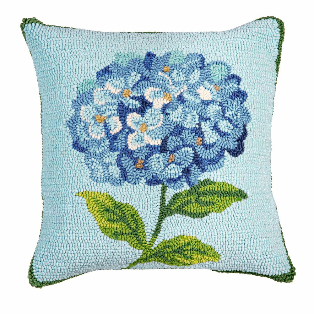 Plow & Hearth Hydrangea Haven VivaStyle Indoor/Outdoor Hooked Pillow, 18"x18"
