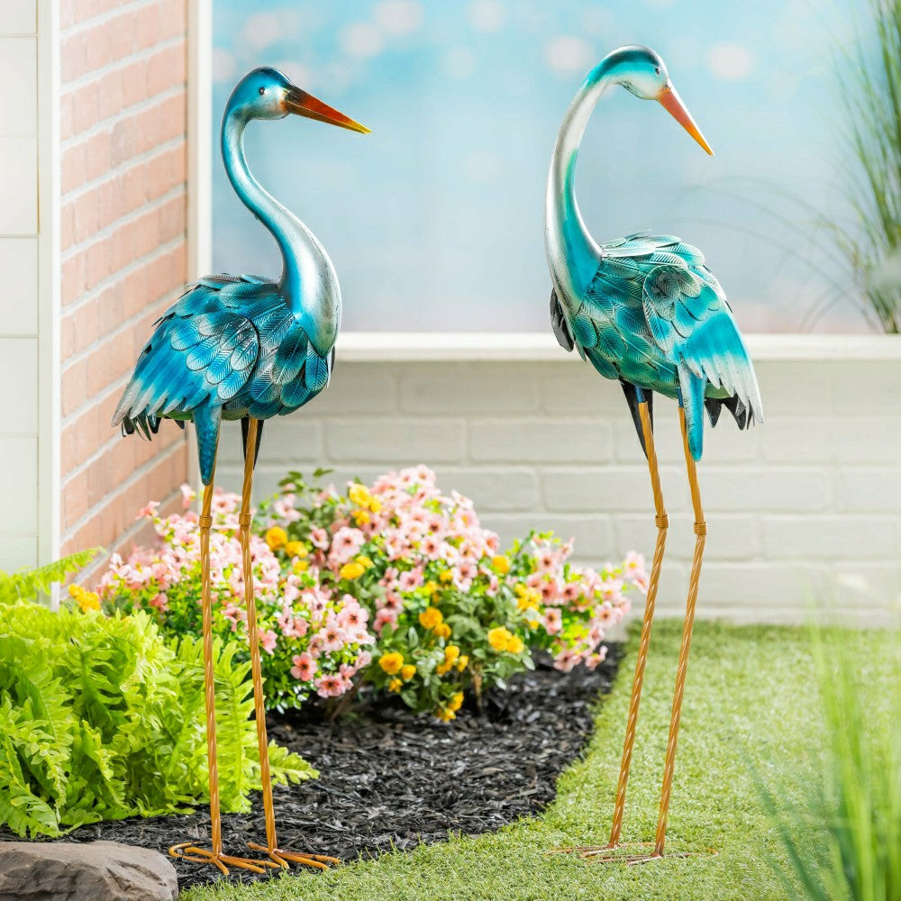 Plow & Hearth 35" Metal Blue Heron Pair
