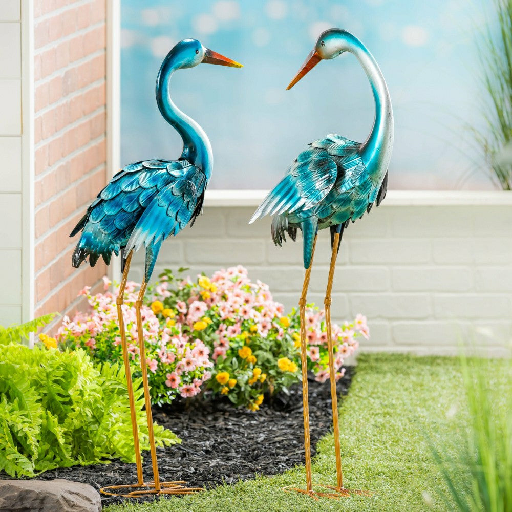 Plow & Hearth 35" Metal Blue Heron Pair