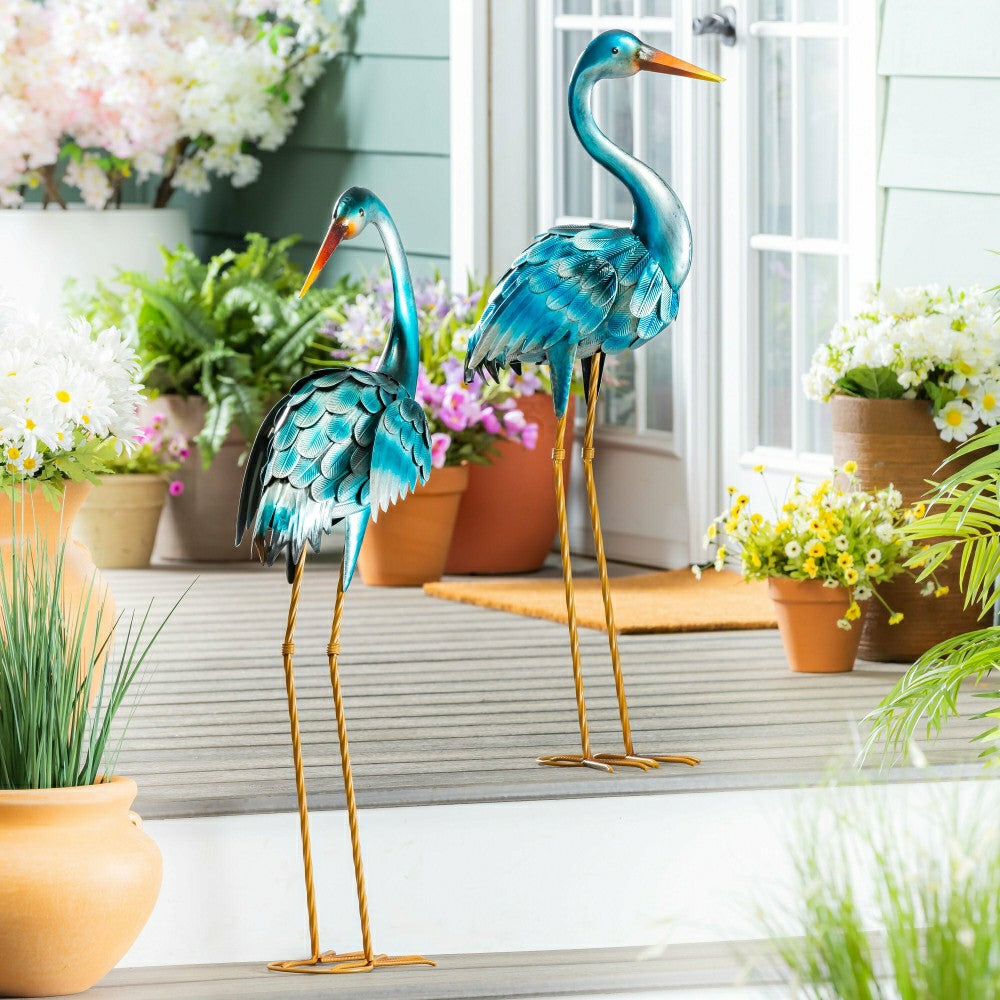 Plow & Hearth 35" Metal Blue Heron Pair