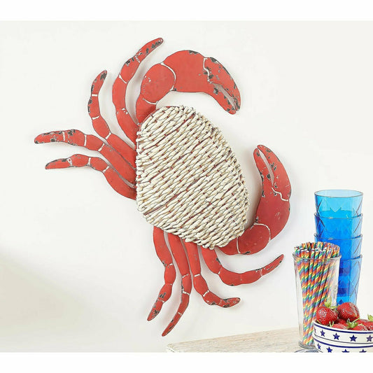 Plow & Hearth Metal and Rattan Crab Wall Décor