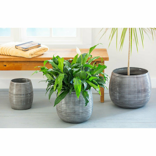 Plow & Hearth Metal Ribbed Planters, Set of 3