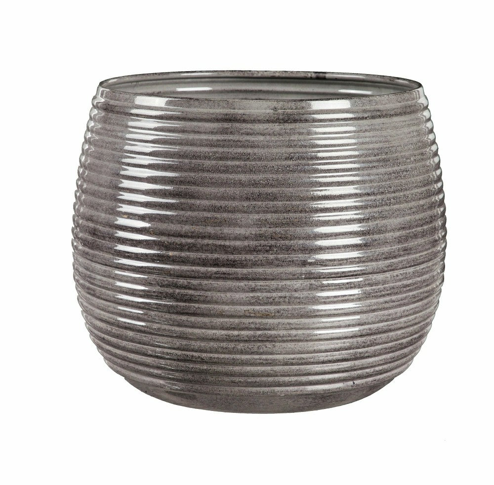 Plow & Hearth Metal Ribbed Planters, Set of 3