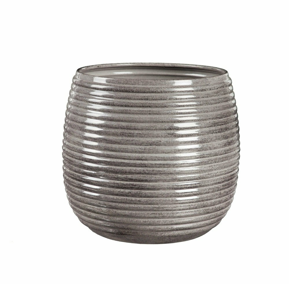 Plow & Hearth Metal Ribbed Planters, Set of 3