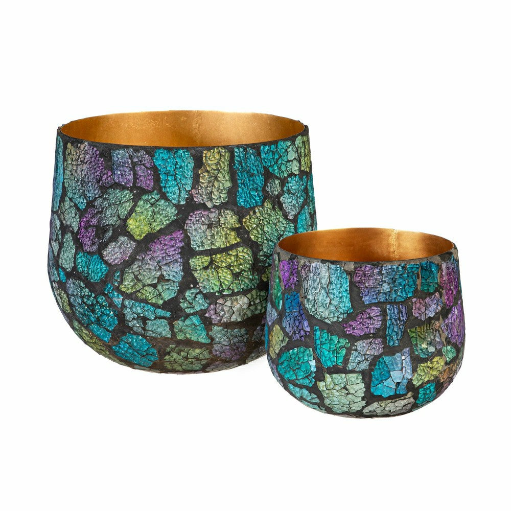 Plow & Hearth Garden of Wonder Planter, Mosaic Glass, Nested Set of 2