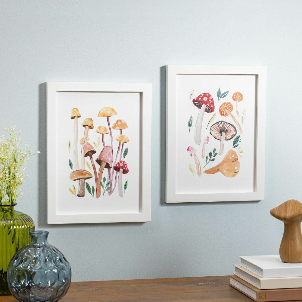 Plow & Hearth Mushroom Wall Décor with Frame, Set of 2, 12" L x 16" H