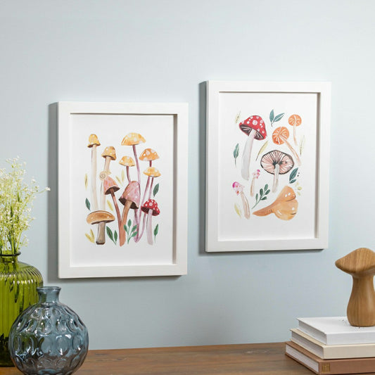 Plow & Hearth Mushroom Wall Décor with Frame, Set of 2, 12" L x 16" H
