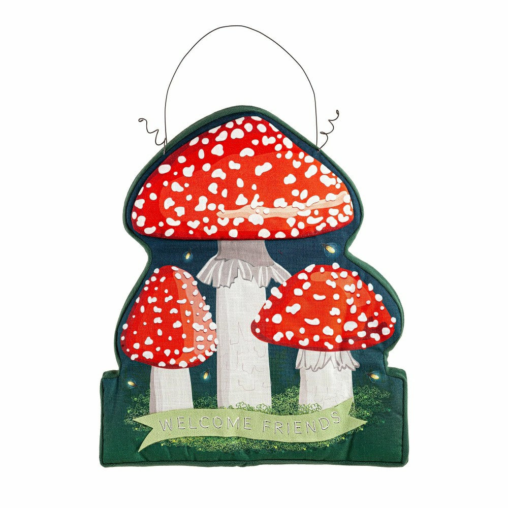 Plow & Hearth Welcome Friends Mushroom Garden Estate Door Décor