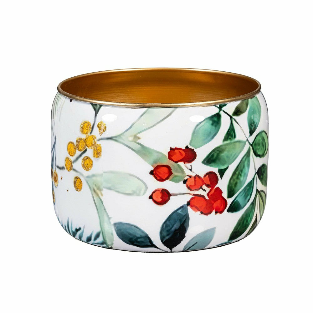 Plow & Hearth VivaStyle Planter, Metal Printed Planters, Festive Foliage, 8"H, Set o