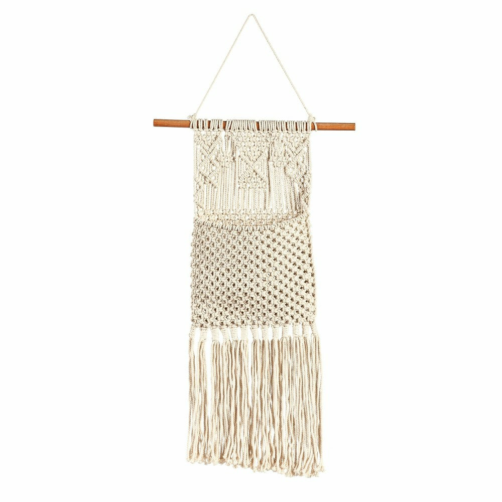 Plow & Hearth Macrame Wall Pocket Plant Cover, Natural