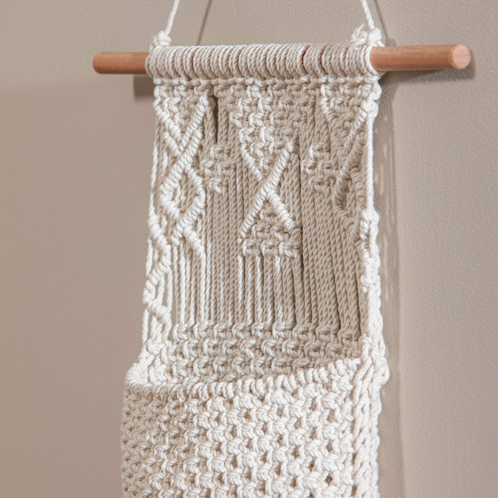 Plow & Hearth Macrame Wall Pocket Plant Cover, Natural