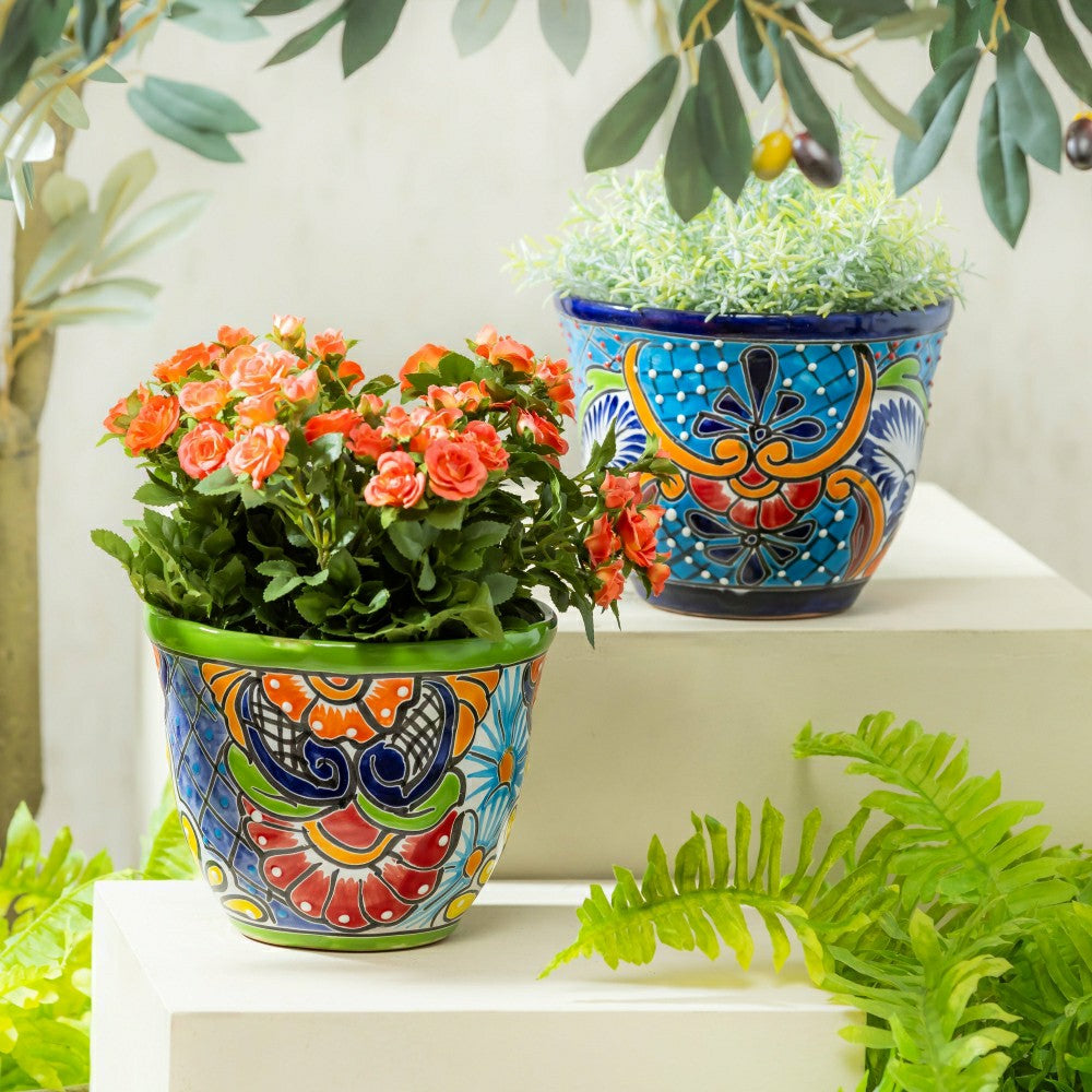 Plow & Hearth Set of 2 Classic Talavera Planters