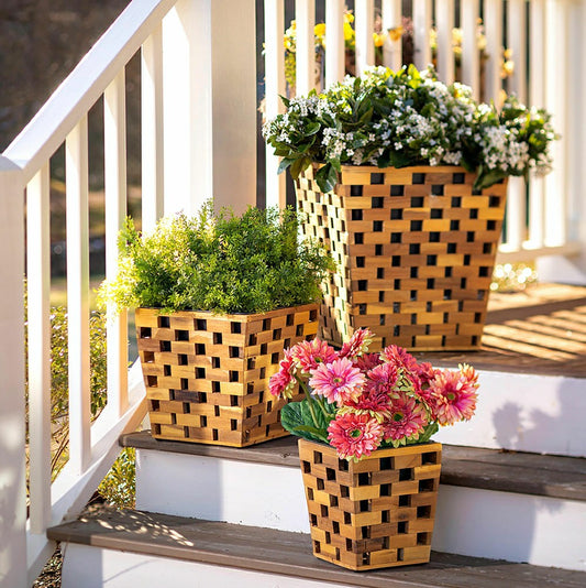 Plow & Hearth Recycled Wood Planters, Set of 3