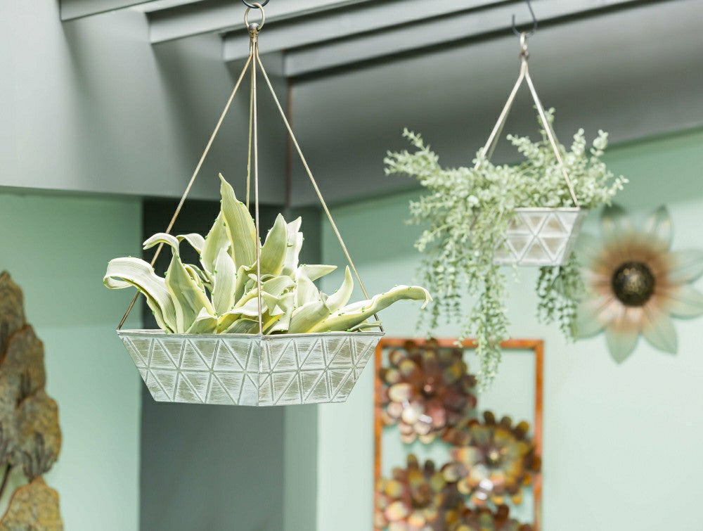 Plow & Hearth Petal & Plow Planters, Metal, Geometric Embossed Planters, Nested Set
