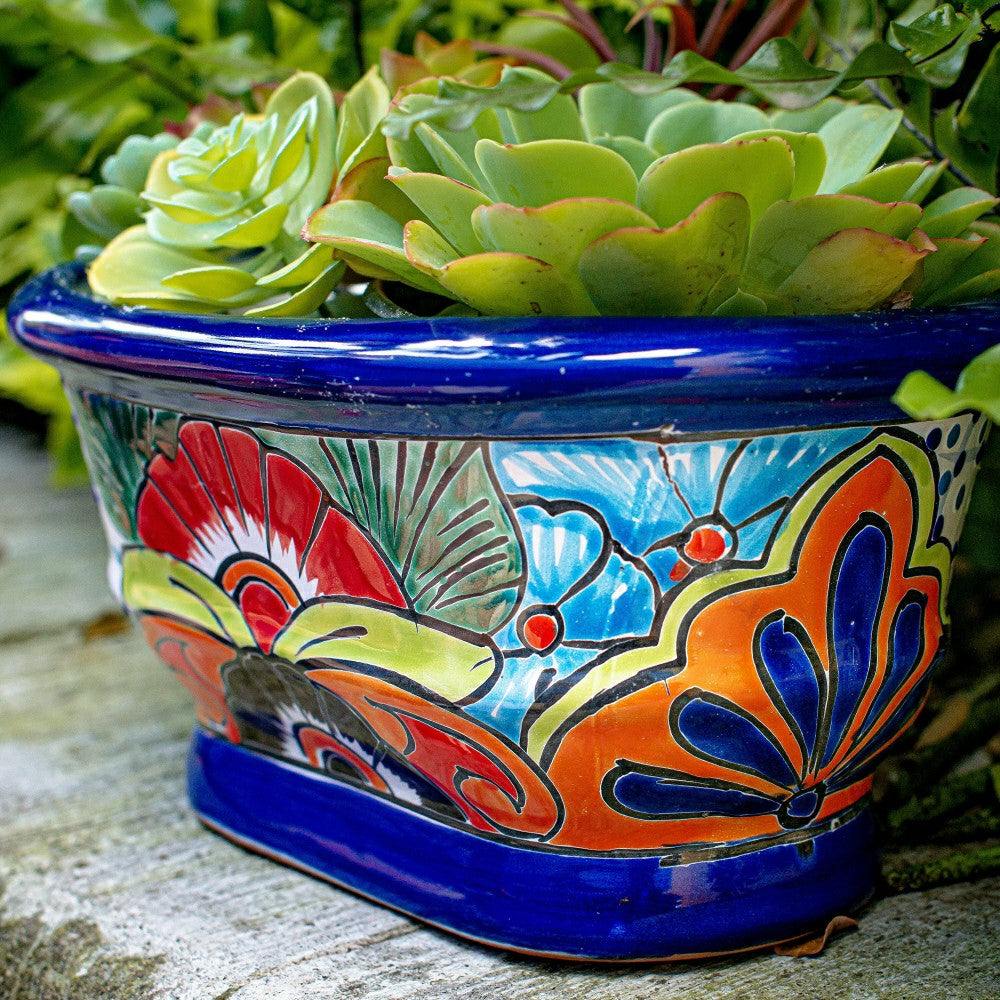 Plow & Hearth 12" White And Navy Talavera Ledge Planter