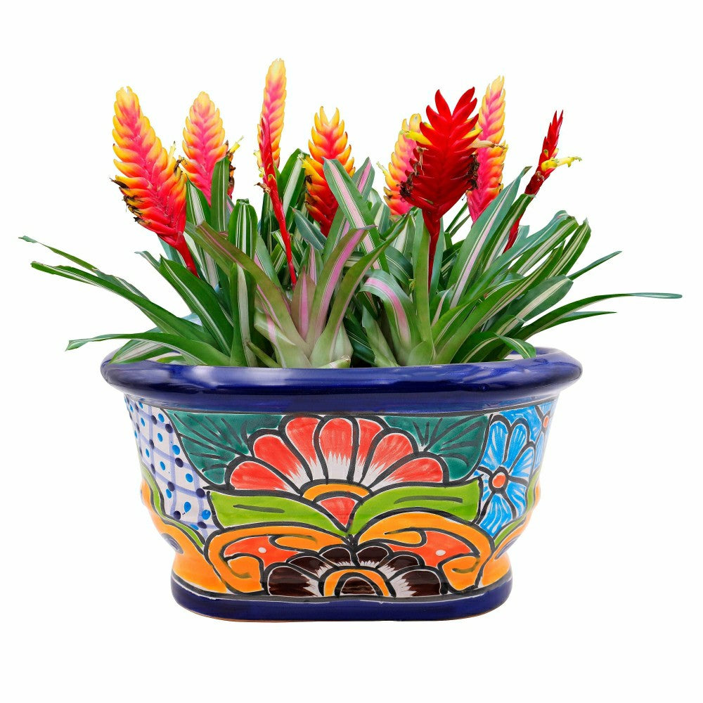 Plow & Hearth 12" White And Navy Talavera Ledge Planter