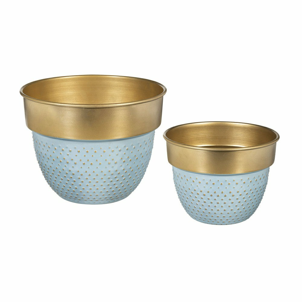 Plow & Hearth Blue Coastal, Metal Planter with Raised Dots, Nested Set/2
