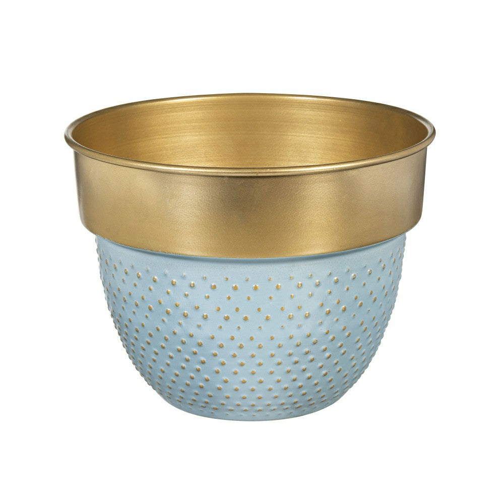 Plow & Hearth Blue Coastal, Metal Planter with Raised Dots, Nested Set/2