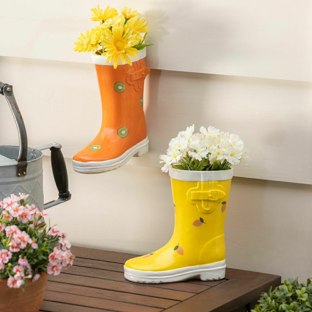 Plow & Hearth Multi-Color Fun Fruits Rain Boot Planter, Set of 2