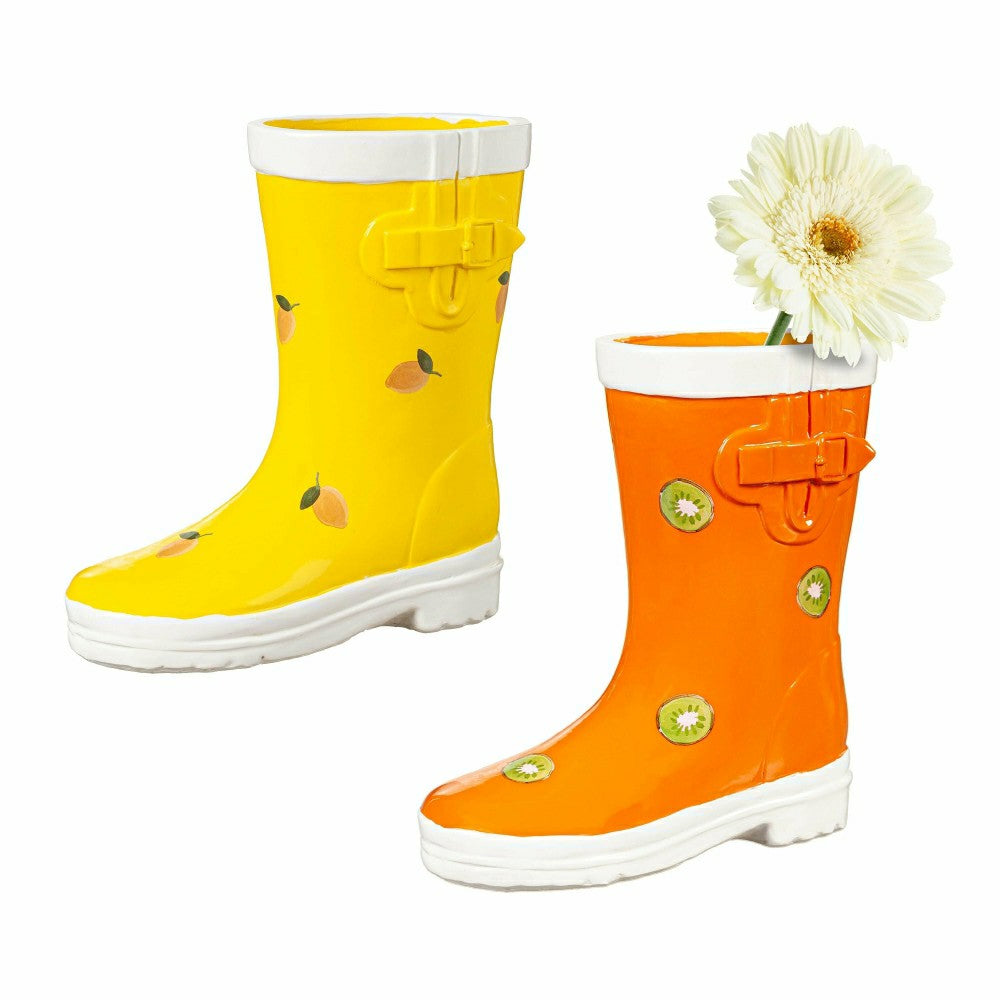 Plow & Hearth Multi-Color Fun Fruits Rain Boot Planter, Set of 2