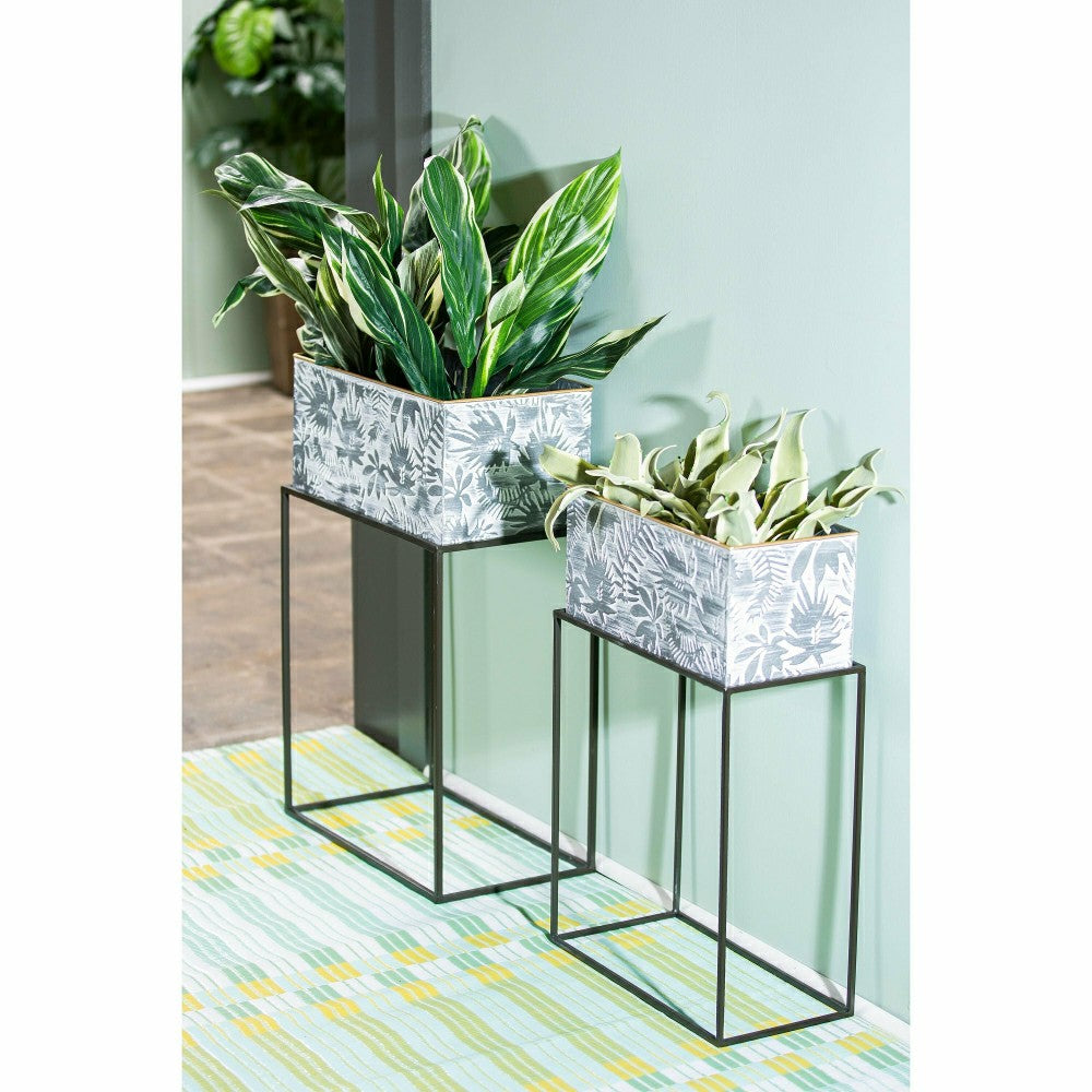 Plow & Hearth Metallic Embossed Floral Planters, Set of 2