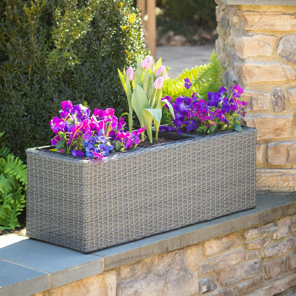 Plow & Hearth Resin Planter with 3 Dividers and 3 Plastic Pots