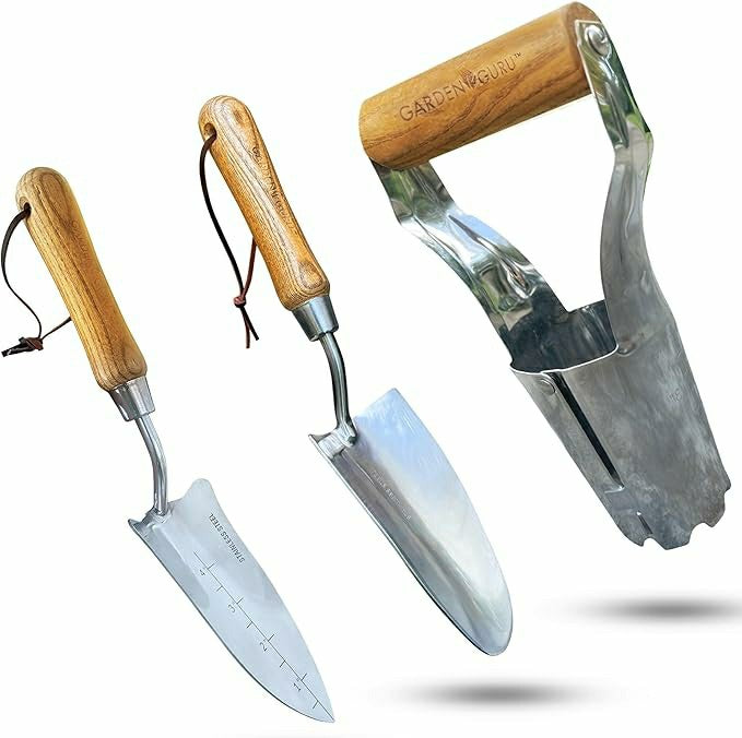 Plow & Hearth Garden Planting Set - Includes Classic Trowel, Transplanter, Bulb Plan